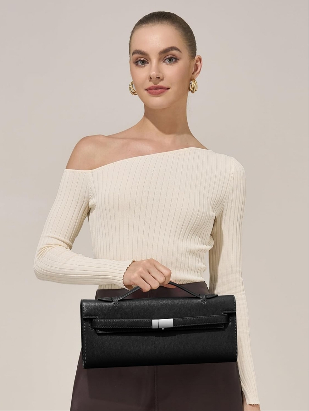 PU Leather Clutch Purses for Women, Trendy Ladies Top Handle Bag for Evening